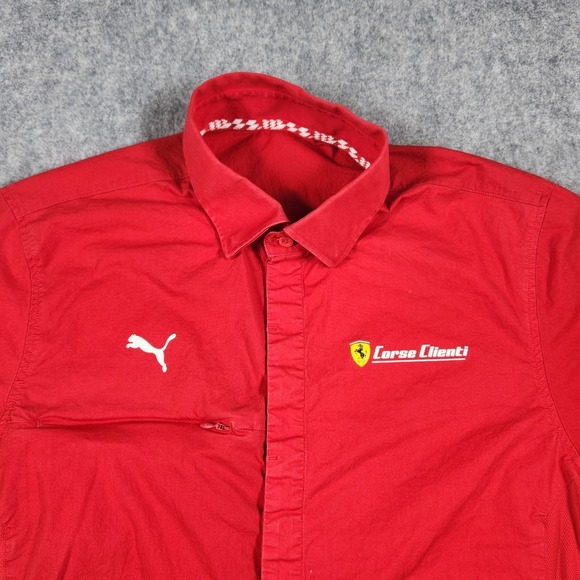 Puma Shirt Mens XL Red Ferrari Corse Clienti Red Short Sleeve Button Up - Picture 8 of 15